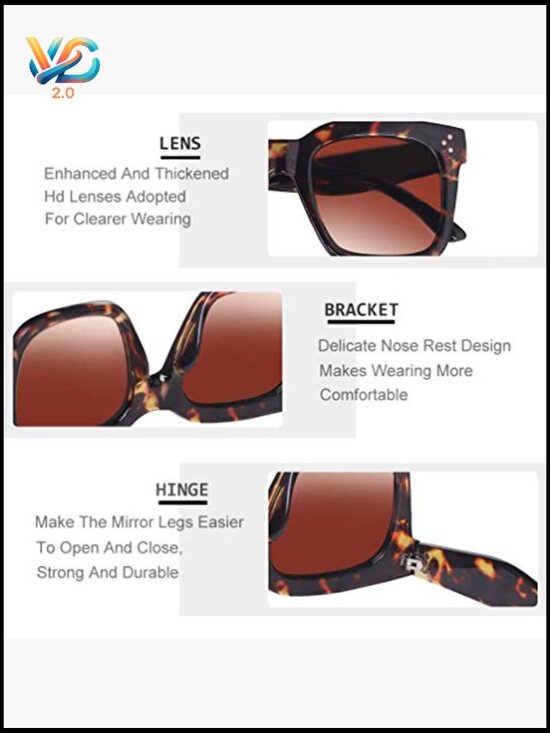 Oversized Square Sunglasses UV400 Protection Vintage Flat Lens main image 5